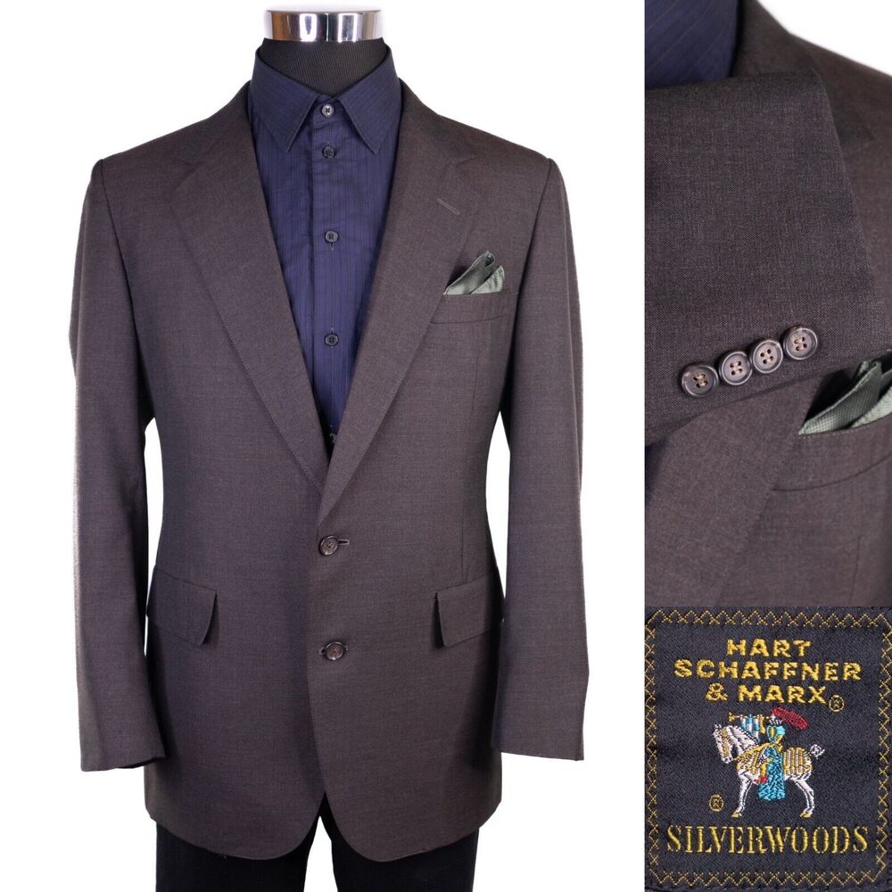 Hart Schaffner Marx Mens Sport Coat Silverwoods Jacket Brown Solid Size 42R